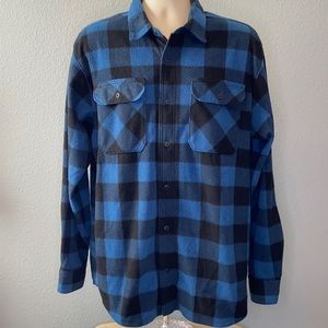 Wrangler Fleece‎ Buffalo Plaid Blue Black Button Up Shirt
